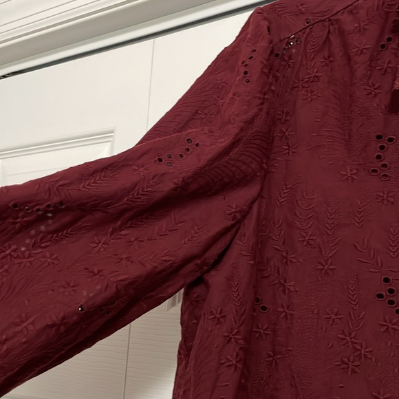 EUC Madewell Maroon Ruffle Puff Sleeve Eyelet Top Blouse Women's Size XL - Picture 6 of 10